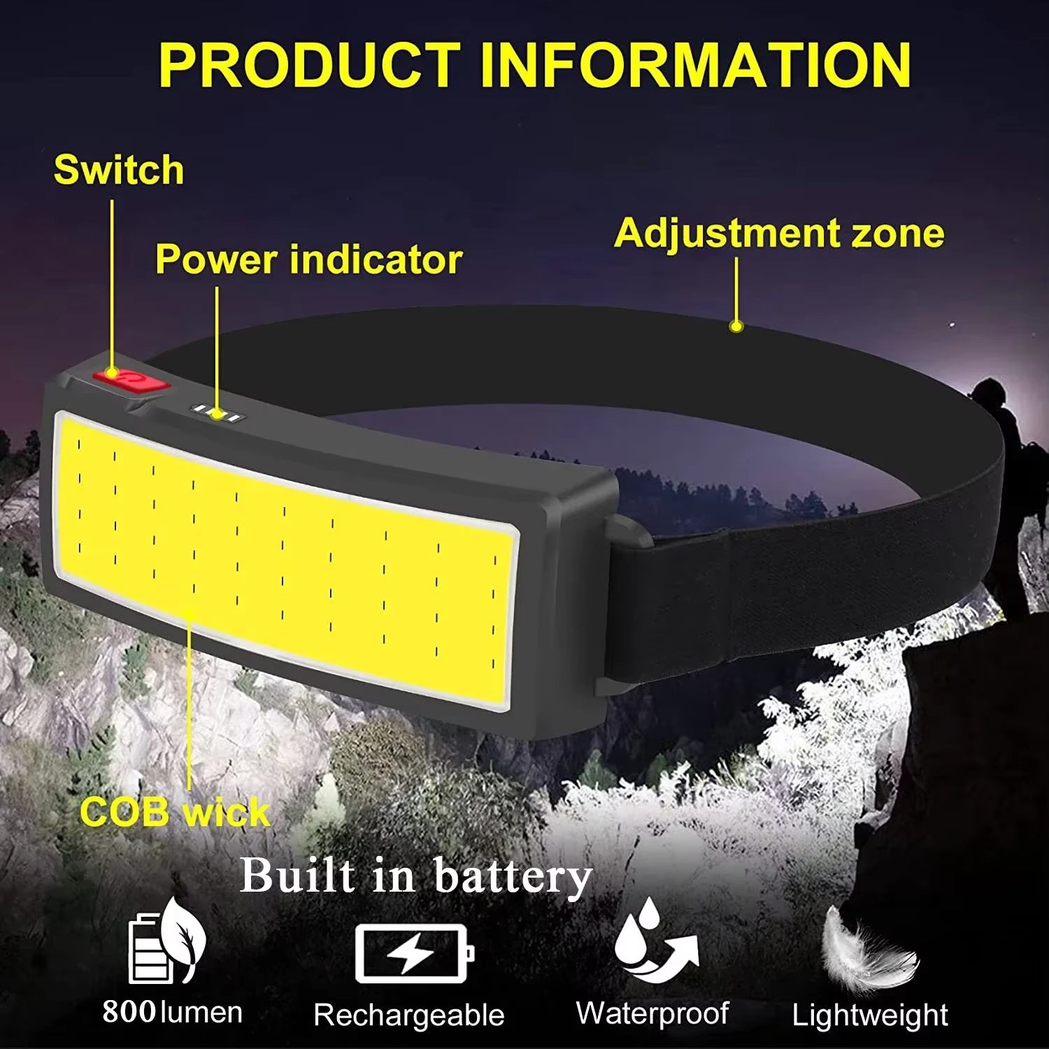 New Trend Cob Headlights Outdoor Household Portable LED Headlight with Built-In 1000Mah Battery USB Rechargeable Head Lamp