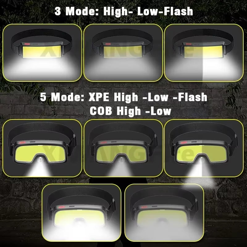 New Trend Cob Headlights Outdoor Household Portable LED Headlight with Built-In 1000Mah Battery USB Rechargeable Head Lamp