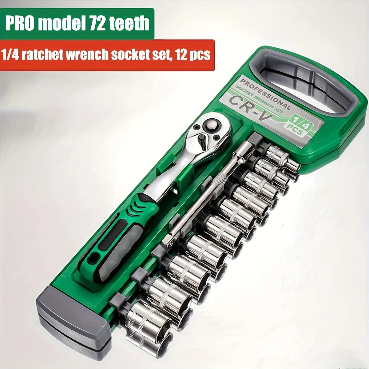 72 Tooth12 Piece Ratchet Wrench Socket Set 1/4 "-3/8" -1/2 " Quick Release Reversible Handle Used for Automotive Maintenance