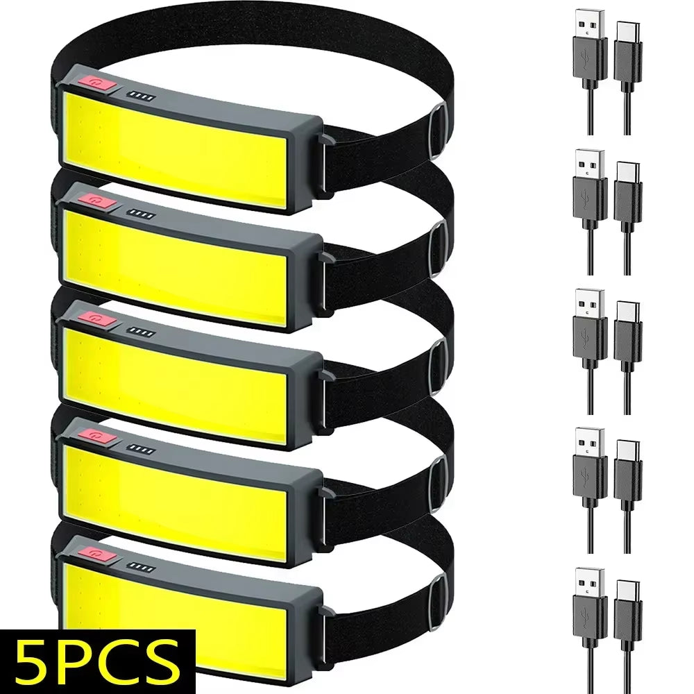New Trend Cob Headlights Outdoor Household Portable LED Headlight with Built-In 1000Mah Battery USB Rechargeable Head Lamp