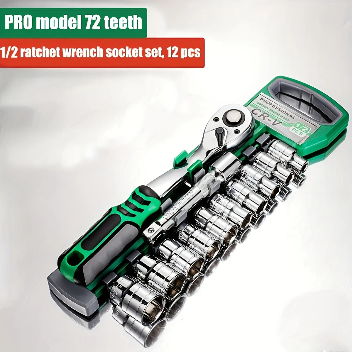 72 Tooth12 Piece Ratchet Wrench Socket Set 1/4 "-3/8" -1/2 " Quick Release Reversible Handle Used for Automotive Maintenance
