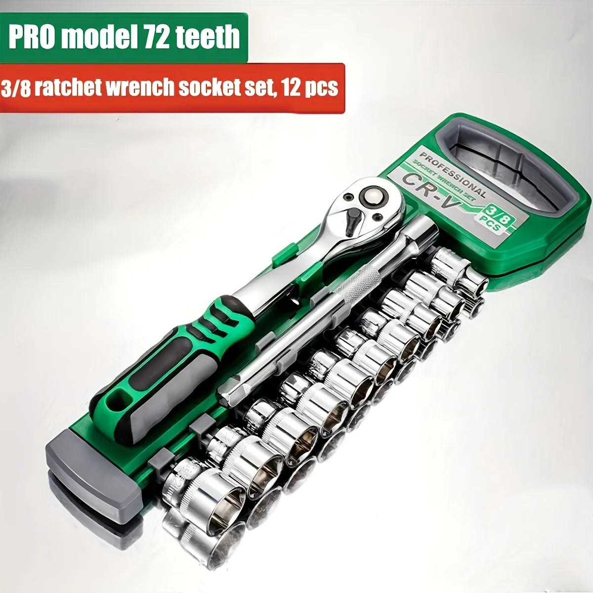 72 Tooth12 Piece Ratchet Wrench Socket Set 1/4 "-3/8" -1/2 " Quick Release Reversible Handle Used for Automotive Maintenance